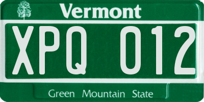 VT license plate XPQ012