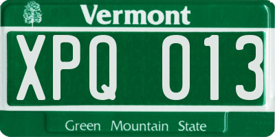 VT license plate XPQ013