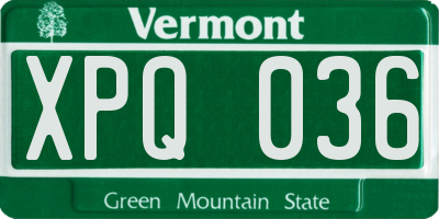 VT license plate XPQ036
