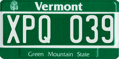 VT license plate XPQ039