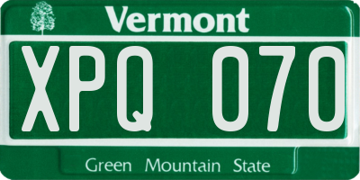 VT license plate XPQ070
