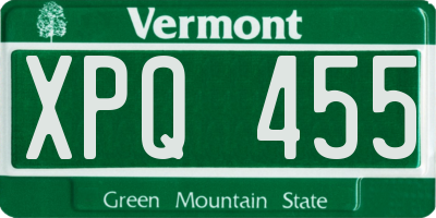 VT license plate XPQ455