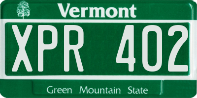 VT license plate XPR402