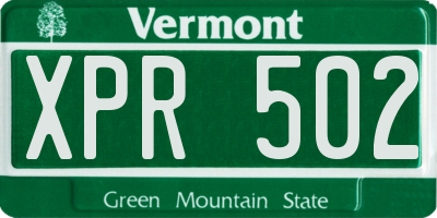 VT license plate XPR502