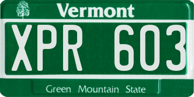 VT license plate XPR603
