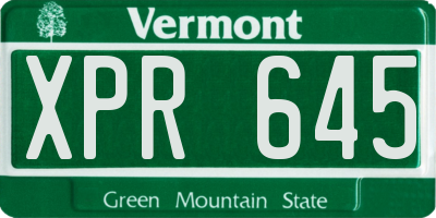 VT license plate XPR645