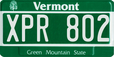 VT license plate XPR802