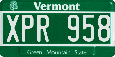 VT license plate XPR958