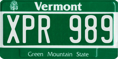 VT license plate XPR989