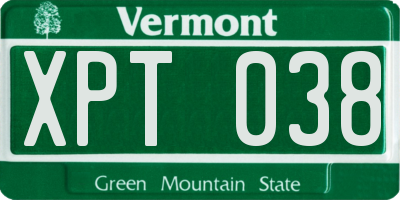 VT license plate XPT038