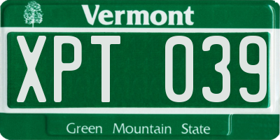 VT license plate XPT039