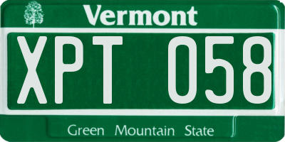 VT license plate XPT058