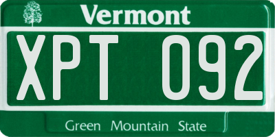 VT license plate XPT092