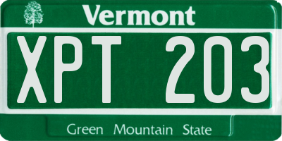 VT license plate XPT203