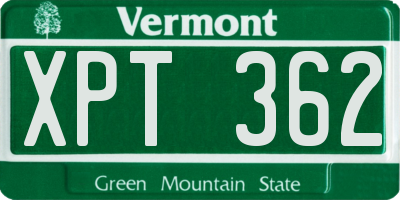 VT license plate XPT362