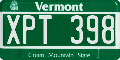 VT license plate XPT398