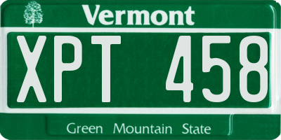 VT license plate XPT458
