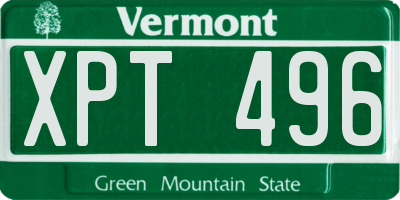 VT license plate XPT496