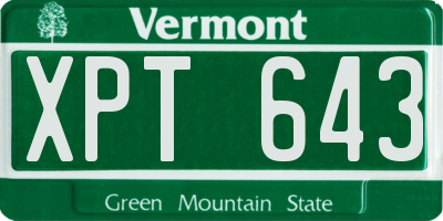 VT license plate XPT643