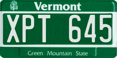 VT license plate XPT645