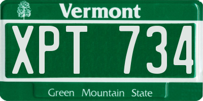 VT license plate XPT734