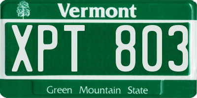 VT license plate XPT803