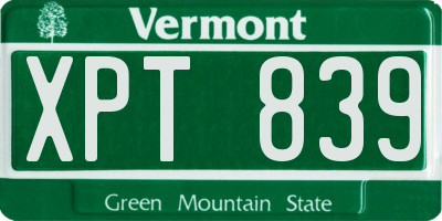 VT license plate XPT839