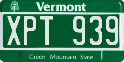 VT license plate XPT939