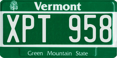 VT license plate XPT958