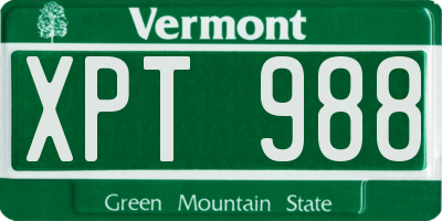 VT license plate XPT988