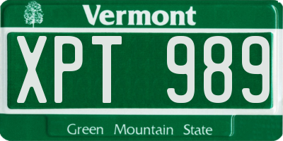 VT license plate XPT989