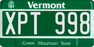 VT license plate XPT998