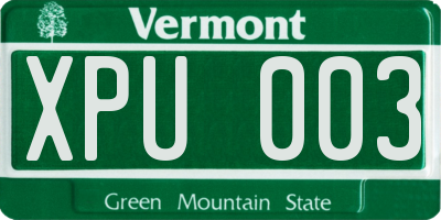 VT license plate XPU003