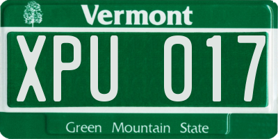 VT license plate XPU017