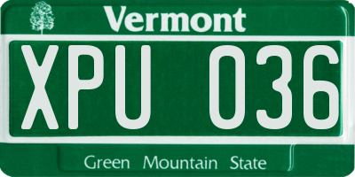 VT license plate XPU036