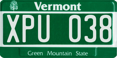 VT license plate XPU038