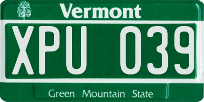 VT license plate XPU039