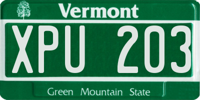 VT license plate XPU203