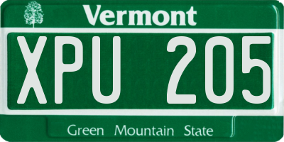 VT license plate XPU205