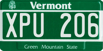 VT license plate XPU206