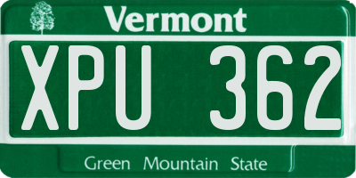VT license plate XPU362