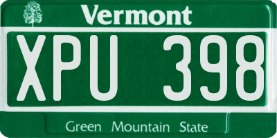 VT license plate XPU398