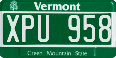 VT license plate XPU958