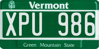 VT license plate XPU986