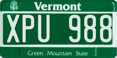 VT license plate XPU988