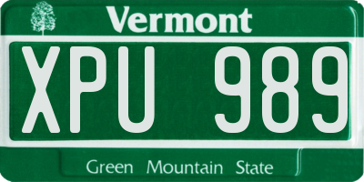 VT license plate XPU989