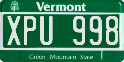 VT license plate XPU998