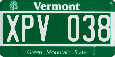 VT license plate XPV038