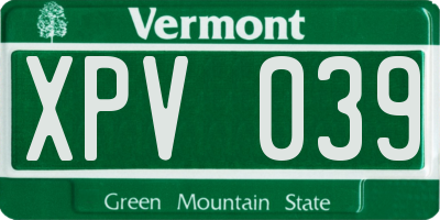 VT license plate XPV039