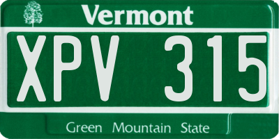 VT license plate XPV315